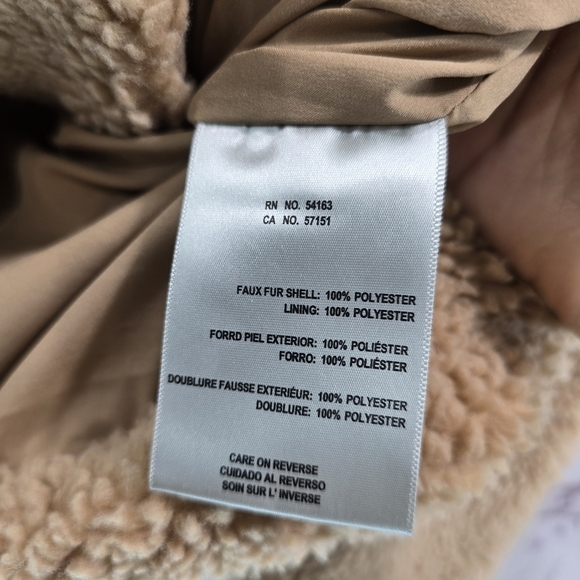 Levis Coat Womens Small Tan Beige Teddy Sherpa Fuzzy Mock Neck Assymetric - Picture 10 of 13